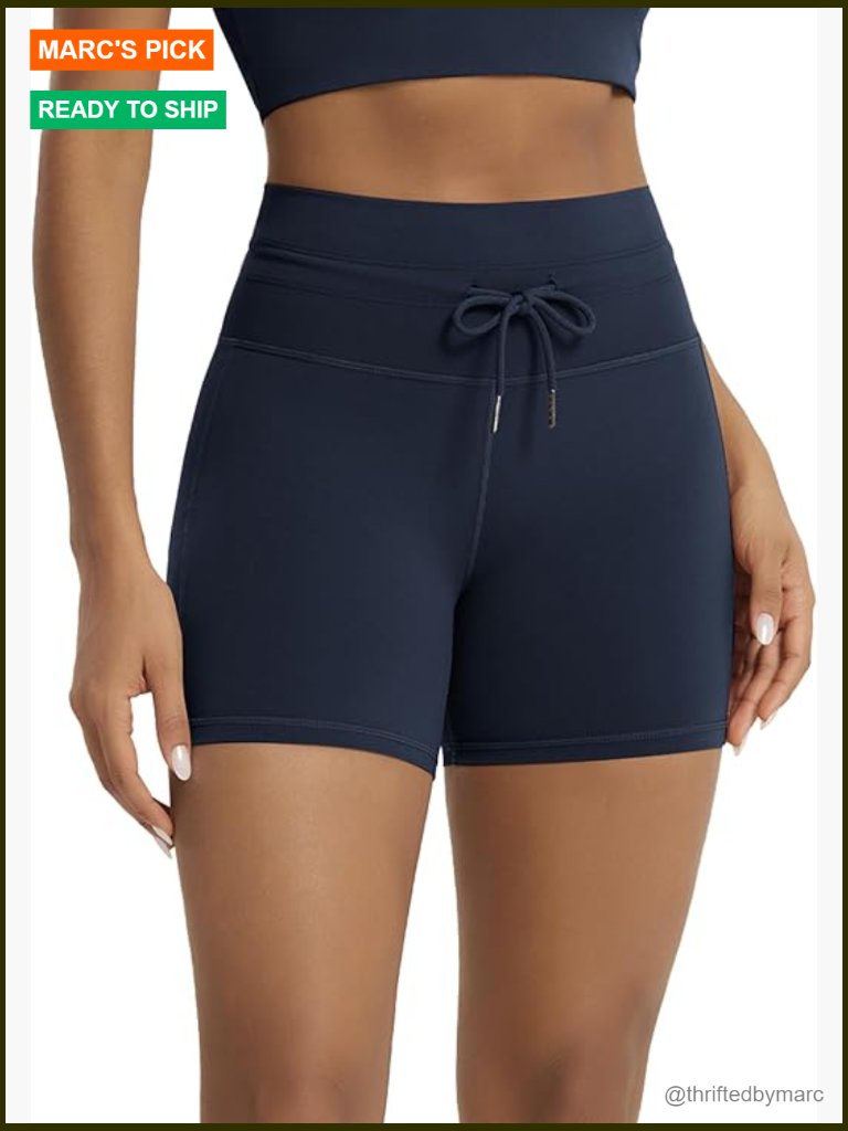 High Waist Drawstring Bike Shorts 5" Inseam Workout Yoga